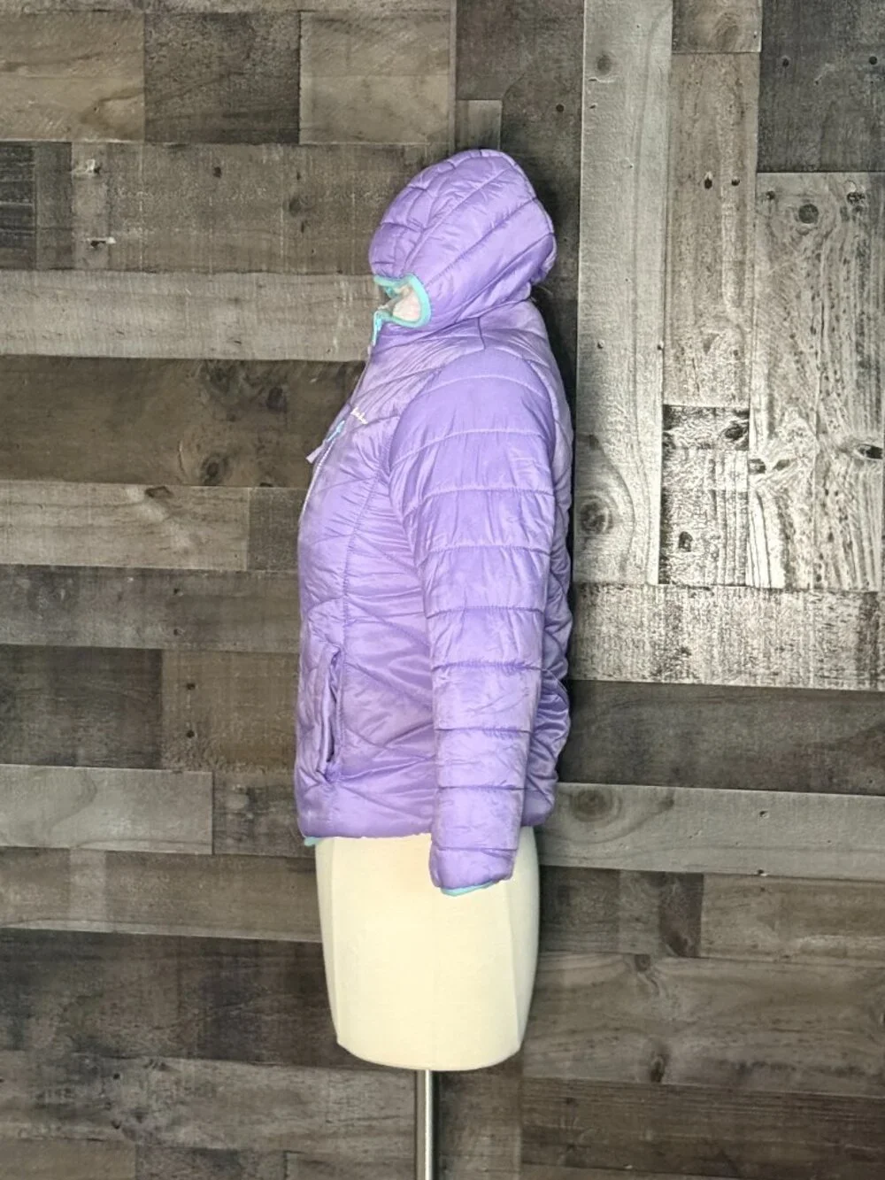 Eddie Bauer violet purple puffer jacket girl medium pastel tie dye fleece winter